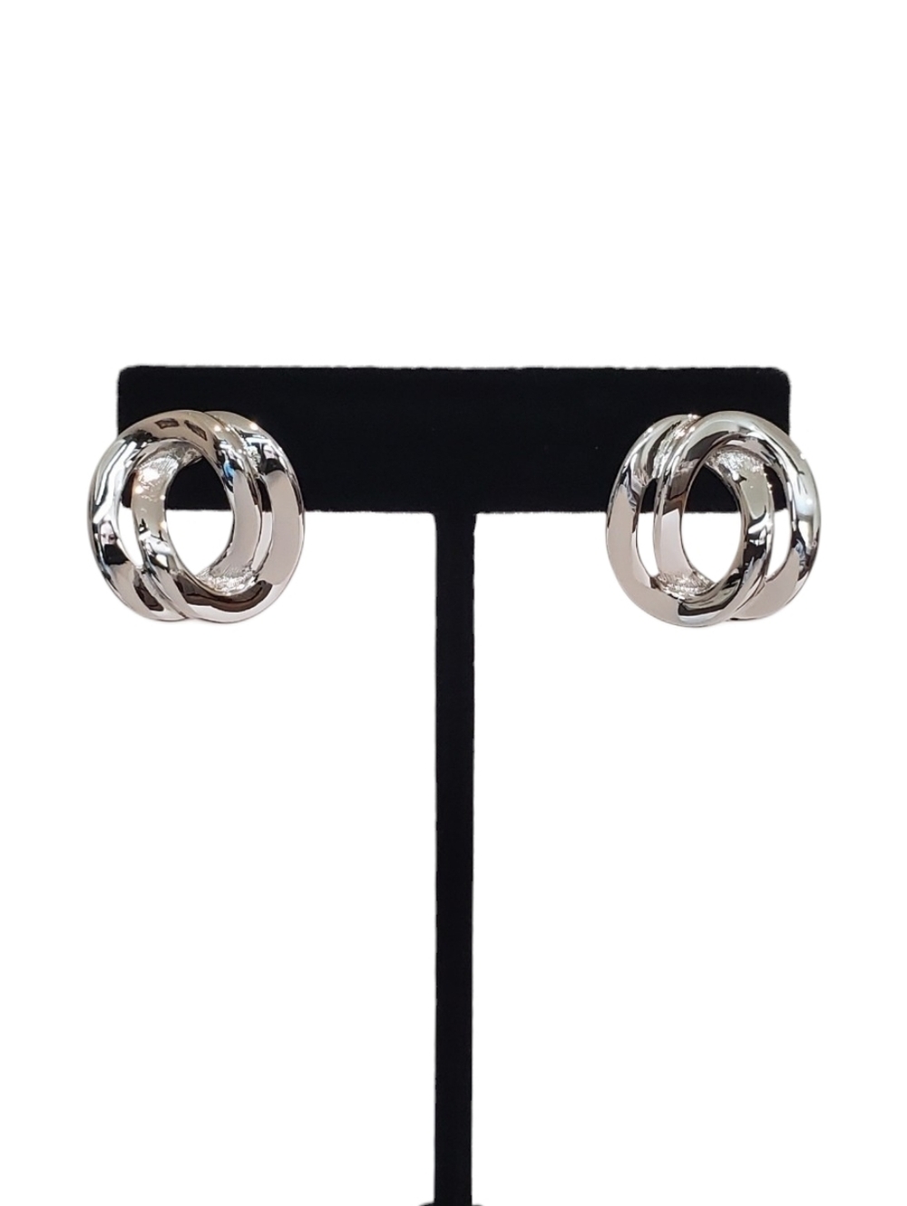 Signed Monet Silver-Tone Interlocking Double-Circle Post Back Stud Earrings